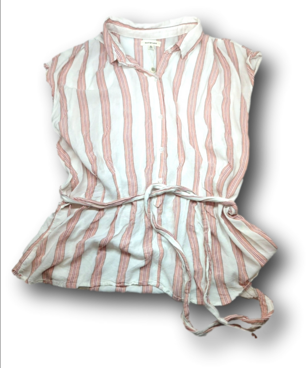 Women's Max Studio Striped Blouse Top XL White Pink
